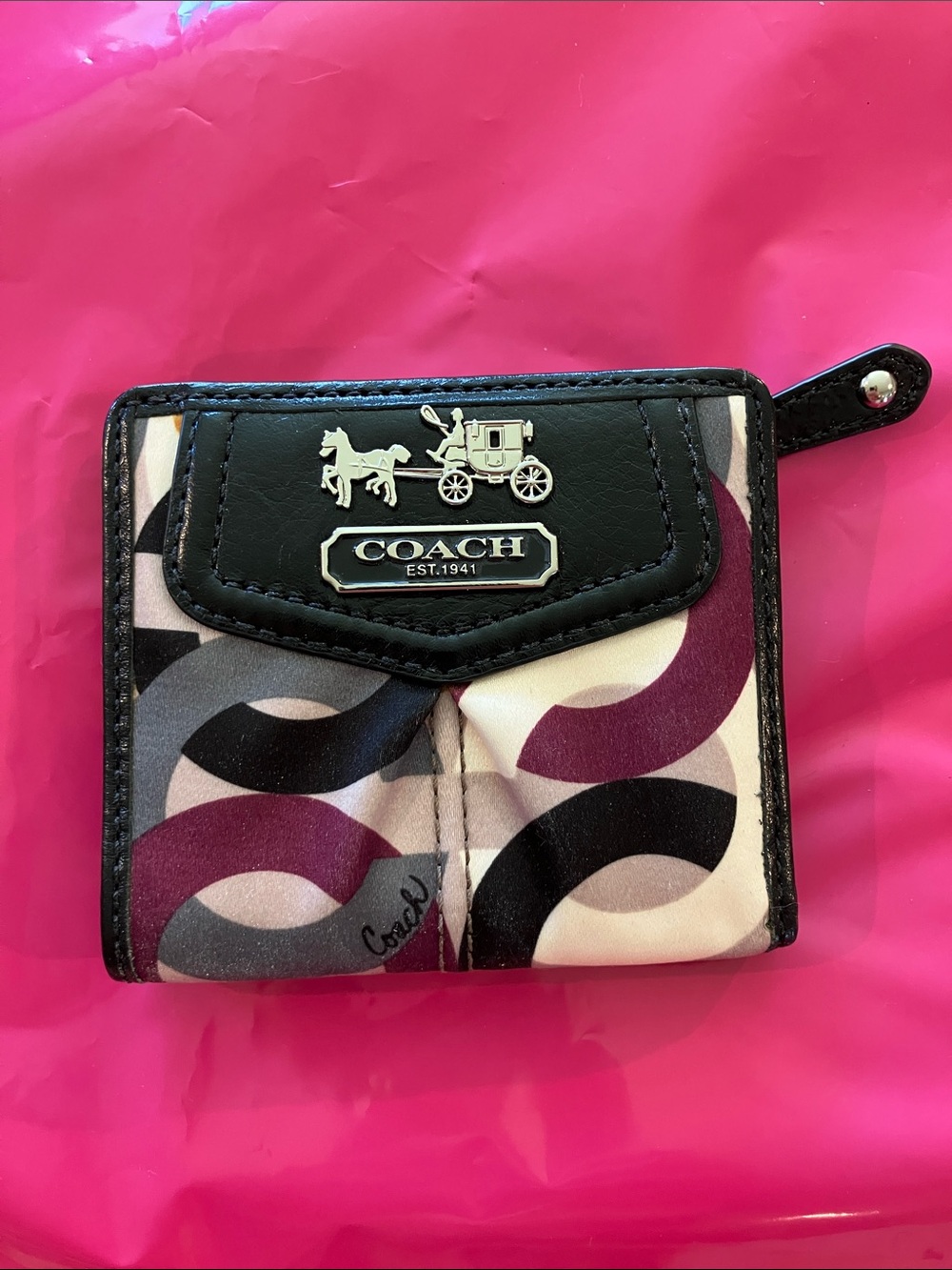 Coach mad op art small Wallet in Black, Pink and Purple Graphic Design